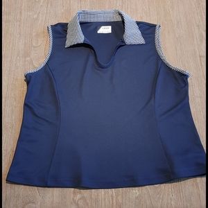 Izod Navy Blue & White Gingham Trim Golf Top